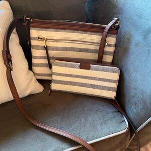 Fossil Striped Crossbody Bag and Wallet Set